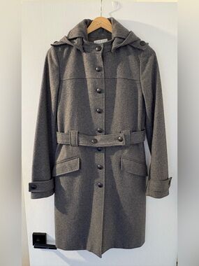 Vintage Paul & Joe Gray Hooded Belted Wool-Blend Coat